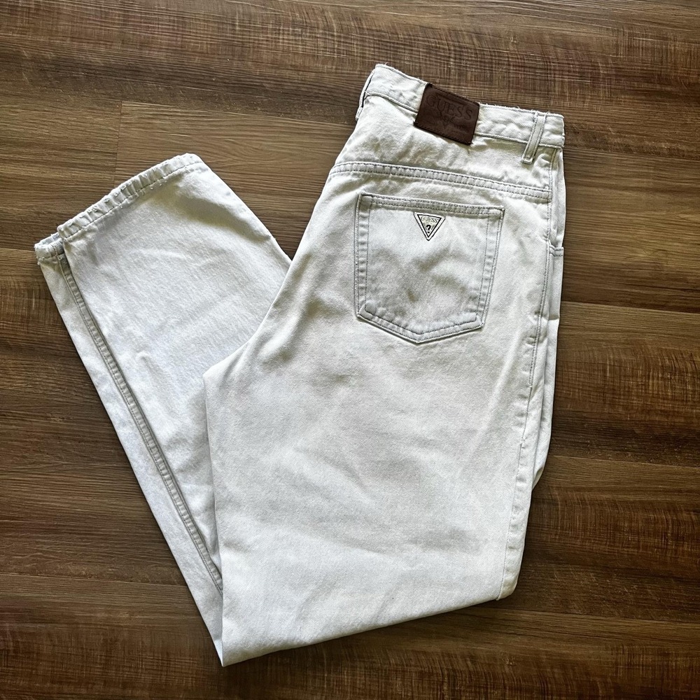 Vintage Guess Jeans Mens 38x34 White Relaxed Tapered Made USA Distressed Denim